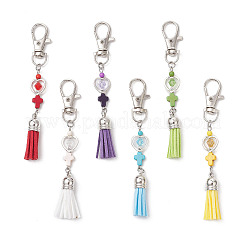 Подвеска-крест из искусственной замши с кисточкой и синтетической бирюзой&nbsp;HJEW-JM03664