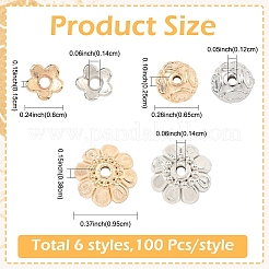 600 шт. 6 стиля ccb пластиковые колпачки для бусин&nbsp;CCB-YW0001-78