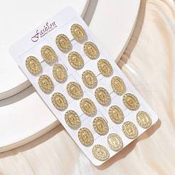 Овальные серьги-гвоздики с изображением Девы Марии из латуни с микропаве из прозрачных кубических цирконий&nbsp;EJEW-D305-10G