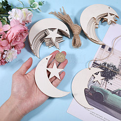 40 сумка 2 стиля луна и звезда незаконченные заготовки деревянные подвески набор для рисования искусства&nbsp;HJEW-CA0001-75