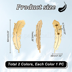 2 шт. 2-х цветная булавка для лацкана из нержавеющей стали 201 в виде пера&nbsp;JEWB-HY0001-29