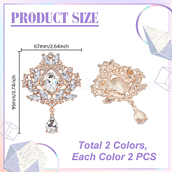 4 шт. 2-х цветные броши из сплава со стразами для одежды и рюкзака&nbsp;JEWB-GA0001-39