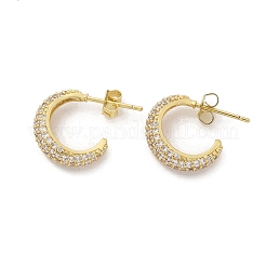 Серьги-гвоздики из латуни в форме буквы С с микропаве из прозрачных кубических цирконий&nbsp;EJEW-M077-09G