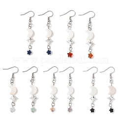 Серьги-подвески из натуральных смешанных камней в форме звезды и луны&nbsp;EJEW-JE06756