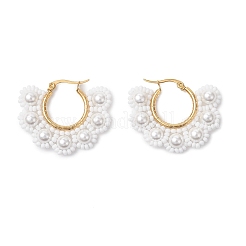 Серьги-кольца с цветком из ракушечного жемчуга&nbsp;EJEW-MZ00662-01