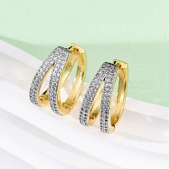 Латунные серьги-кольца из прозрачного кубического циркония&nbsp;EJEW-H158-15GP