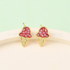 Серьги-гвоздики с мороженым из латуни и эмали&nbsp;EJEW-I322-17G