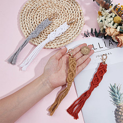 4 шт. 4-х цветная подвеска из хлопка ручной работы в технике макраме&nbsp;HJEW-DR0001-11