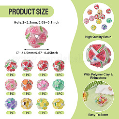 12 шт. 12-х цветные круглые бусины из смолы с фруктовым узором&nbsp;RESI-TA0004-78