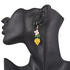 Серьги-подвески из бисера из нержавеющей стали 304 в виде цветка&nbsp;EJEW-MZ00470-03