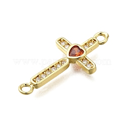 Латунные подвески-крестики из кубического циркония оранжевого и красного цвета&nbsp;ZIRC-I070-018G