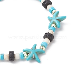 Синтетическая бирюза и натуральные бусины из лавы&nbsp;BJEW-JB11988-03