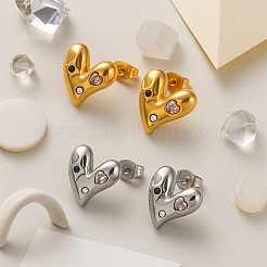 2 пара двухцветных сережек-гвоздиков в форме сердца из нержавеющей стали&nbsp;EJEW-GO0002-12
