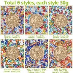 180г 6 стиля стеклянных бусин наборы&nbsp;SEED-SC0001-50