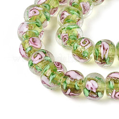 Нити бусин-рондель с внутренним цветком ручной работы в технике лэмпворк&nbsp;LAMP-T022-24H