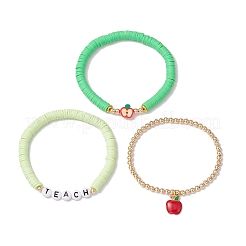 3 шт. 3 стиля браслет из полимерной глины с бусинами и браслет с подвесками в виде яблока из сплава и эмали для женщин&nbsp;BJEW-TA00606