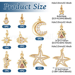 8 шт. 8 стиля латунные подвески с микропаве и кубическим цирконием&nbsp;KK-TA0002-53