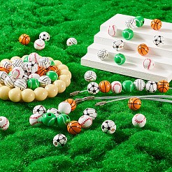 Наборы для самостоятельного изготовления брелка из спортивного мяча из дерева и нержавеющей стали 304&nbsp;DIY-TA0010-99