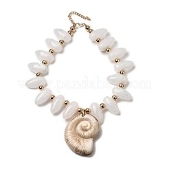 Летние пляжные ожерелья из пластиковых бусин CCB с подвеской в форме раковины из смолы и цепочками с литой отделкой&nbsp;NJEW-D336-03B-G