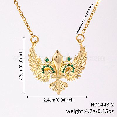 Старинные латунные ожерелья с геометрическим кулоном в виде крыла меча и зеленого кубического циркония PI1133-2-1