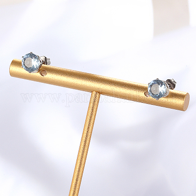 Латунные плоские круглые серьги-гвоздики с кубическим цирконием EB9098-1