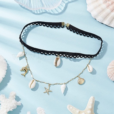 Цепочки на бедра и ноги из нержавеющей стали 304 с кисточками в виде морских звезд&nbsp;AJEW-AN00654-1