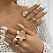 Alloy Cuff Finger Rings Set for Women, Golden, Inner Diameter: 17~18mm, 8pcs/set
