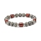 Natural Sesame Jasper Beaded Stretch Bracelet for Women or Men, Wood & Alloy Beads Bracelets, Inner Diameter: 2-1/8 inch(5.5cm)