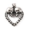 316 Surgical Stainless Steel Pendants, Heart with Double Skull Charm, Antique Silver, 36x31.5x12mm, Hole: 4x8.5mm