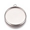 Non-Tarnish 304 Stainless Steel Pendant Cabochon Settings, Plain Edge Bezel Cups, Flat Round, Stainless Steel Color, Tray: 20mm, 24.5x21.8x2mm, Hole: 1.8mm