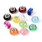 Большое отверстие Rondelle смолы европейские шарики, с двойным сердечником из латуни с серебряным покрытием, разноцветные, 14x9 мм, отверстие : 5 мм