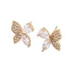 Серьги-гвоздики из латуни с бабочкой из прозрачного кубического циркония для женщин&nbsp;EJEW-G428-08G