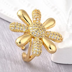 Латунные микропаве кубические цирконии регулируемые открытые манжеты кольца для женщин&nbsp;RJEW-K292-02G