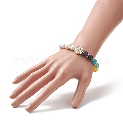 Натуральный и синтетический смешанный драгоценный камень и латунный браслет из бисера Девы Марии для женщин&nbsp;BJEW-JB09323