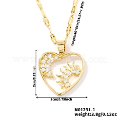 Великолепное латунное сердце с микропаве из прозрачных кубических цирконий с подвеской в виде луны и солнца&nbsp;SS6030-1