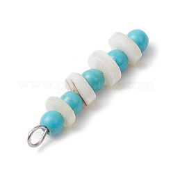 Подвески из синтетической бирюзы круглой формы и натуральных пресноводных ракушек в форме дисков&nbsp;PALLOY-JF03987-02