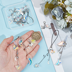 4 шт. стеклянные и латунные мобильные ремешки и мобильные пылезащитные вилки и подвесные комплекты для украшения&nbsp;HJEW-OC00029