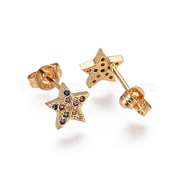 Латунные микро проложить серьги стержня кубического циркония&nbsp;X-EJEW-F201-05G