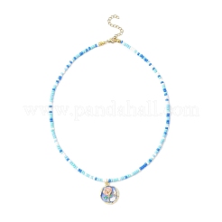 Женские ожерелья из стеклянных бусин с подвеской в виде цветка и эмали&nbsp;NJEW-JN05550-03