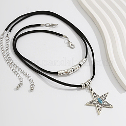 1 комплект ожерелий из сплава с подвеской из синтетической бирюзы в виде двухслойного шнура&nbsp;NJEW-CL0001-09B