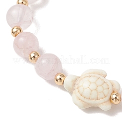 Эластичные браслеты из натурального розового кварца и синтетической бирюзы&nbsp;BJEW-JB13475