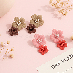 4 пара двухцветных сережек-гвоздиков из цинкового сплава и смолы&nbsp;EJEW-GO0002-04