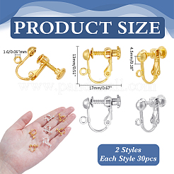 60 шт. 2-цветная латунная фурнитура для сережек-клипс с винтовым креплением&nbsp;KK-ME0001-86