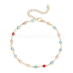 Браслеты на ногу из цветной плоской круглой цепочки с латунью и стеклом&nbsp;AJEW-AN00731
