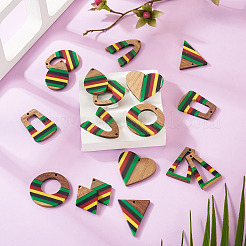 18 шт. подвески из эпоксидной смолы ямайского цвета и орехового дерева в двух стилях&nbsp;RESI-TA0003-87