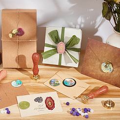 Золотистые сургучные печати латунные штампы с деревянными ручками&nbsp;AJEW-WH20033-007