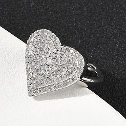 Кольца-манжеты в форме сердца из латуни с микропаве из кубического циркония для женщин&nbsp;RJEW-A069-12P-02