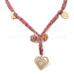 Женские ожерелья с подвеской в виде сердца из нержавеющей стали 304 и стеклянного листа с напечатанным полиэстеровым шнуром&nbsp;NJEW-A063-07G