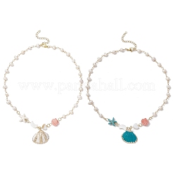 2 шт. 2-цветные летние кулон-ракушка с гальваническим покрытием&nbsp;NJEW-JN05182