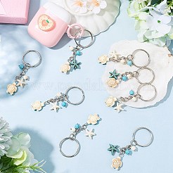 20 брелок с подвеской в виде черепахи с морской звездой из искусственной бирюзы&nbsp;KEYC-CP0001-47B